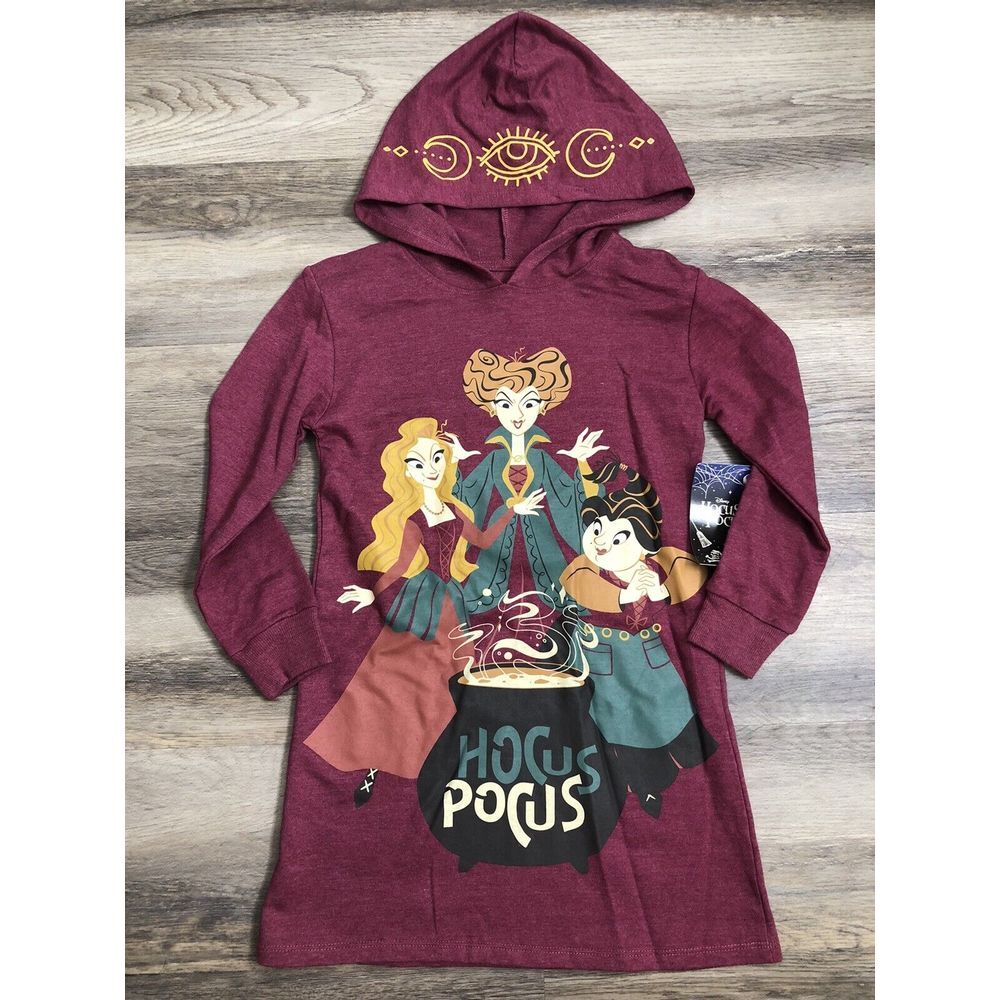 NWT Girls Hooded Hocus Pocus Dress Sz S (6-6X) Long Sleeve Disney Cosplay Hoodie